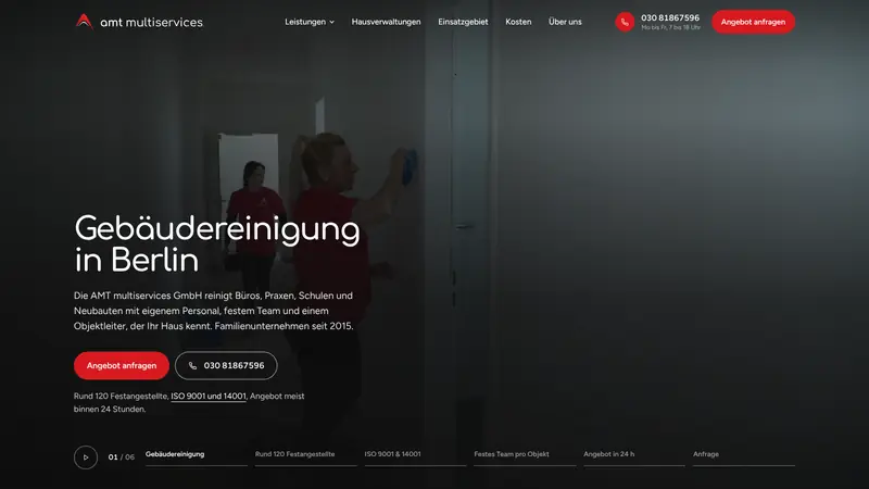 Desktop-Ansicht der Website für Gebäudereinigung in Berlin der AMT multiservices GmbH
