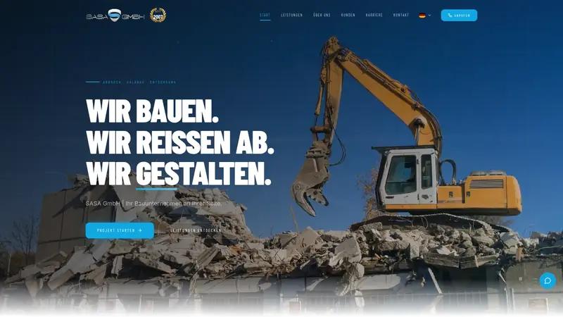 Desktop-Ansicht der Website der SASA GmbH, Bauunternehmen in Berlin